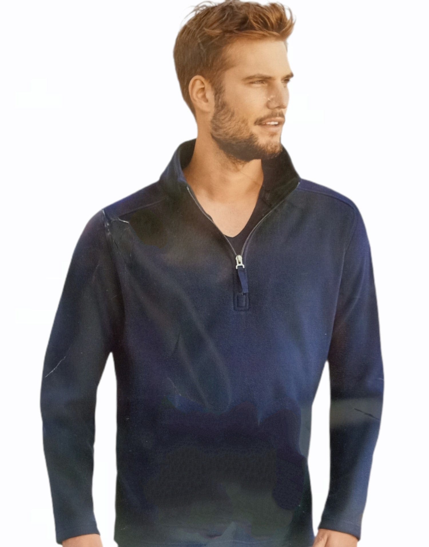 ElOutlet Men Sweatshirt 2XL (64cm) FleeceShirt Half-Zipper Collar - Blue Black