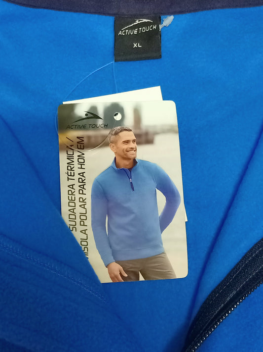 ElOutlet Men Sweatshirt FleeceShirt Half-Zipper Collar - Blue