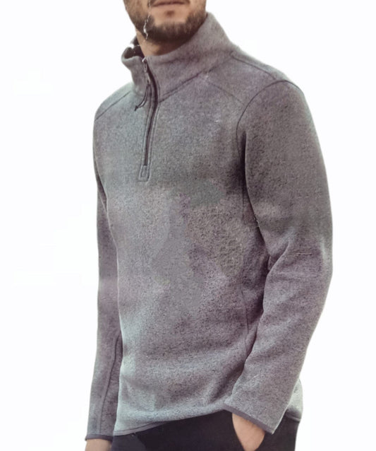 ElOutlet Men Sweatshirt FleeceShirt Half-Zipper Collar - Grey