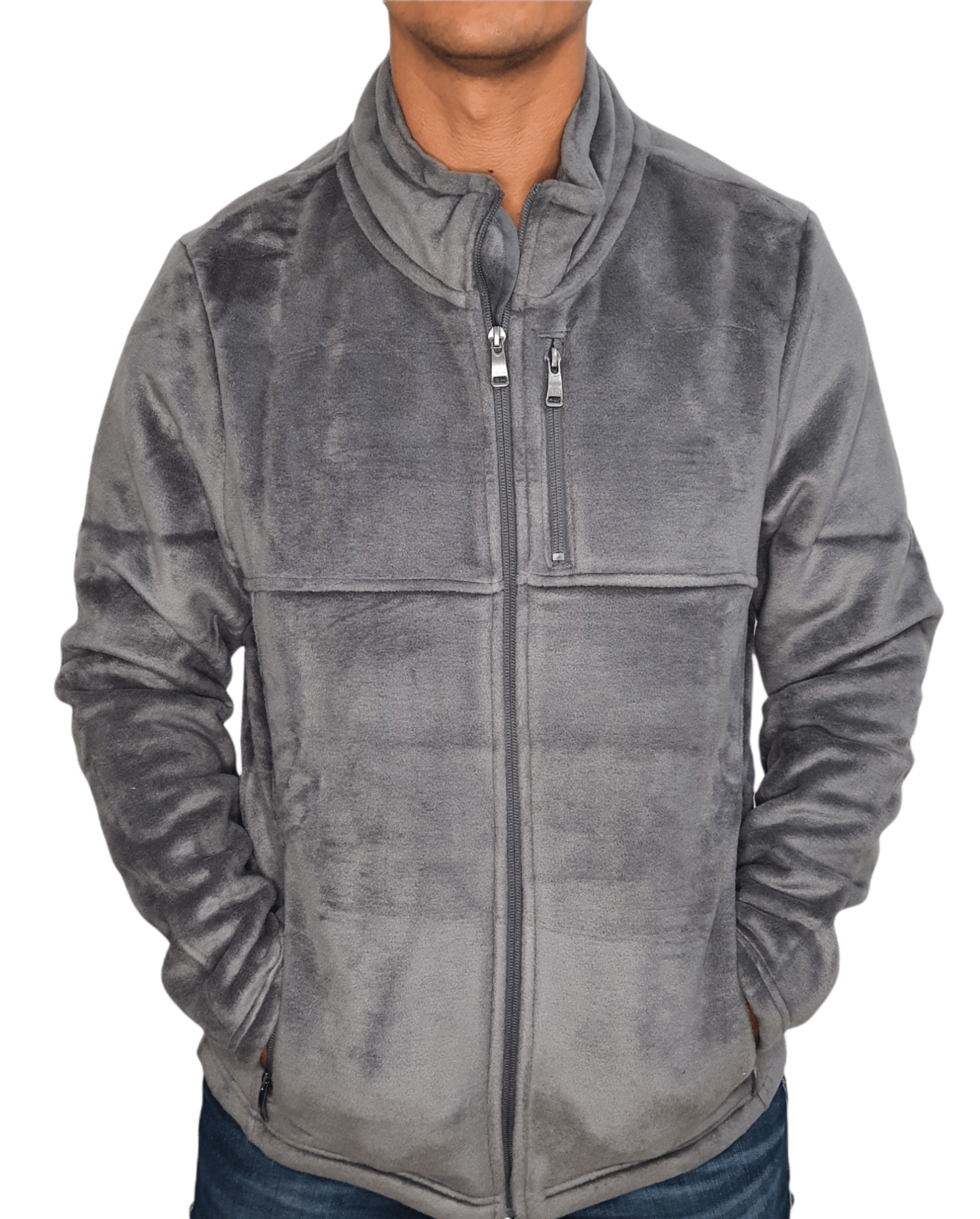 ElOutlet Men Sweatshirt FleeceShirt High-Collar - Grey