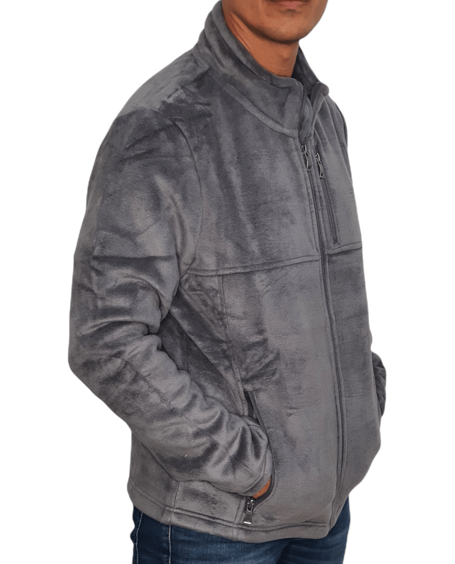 ElOutlet Men Sweatshirt FleeceShirt High-Collar - Grey