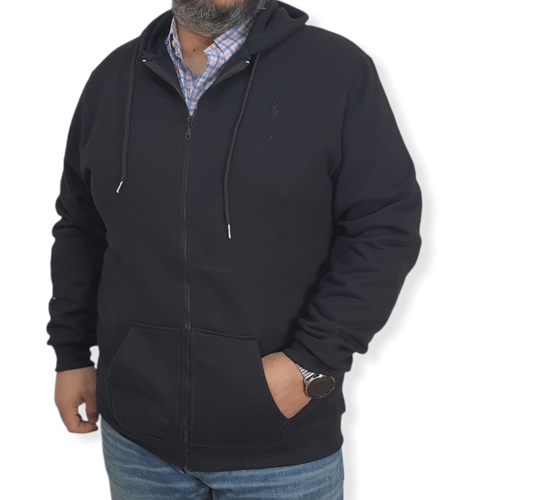 ElOutlet Men Sweatshirt Men's Zip-through Jacket with Hoodie - Black