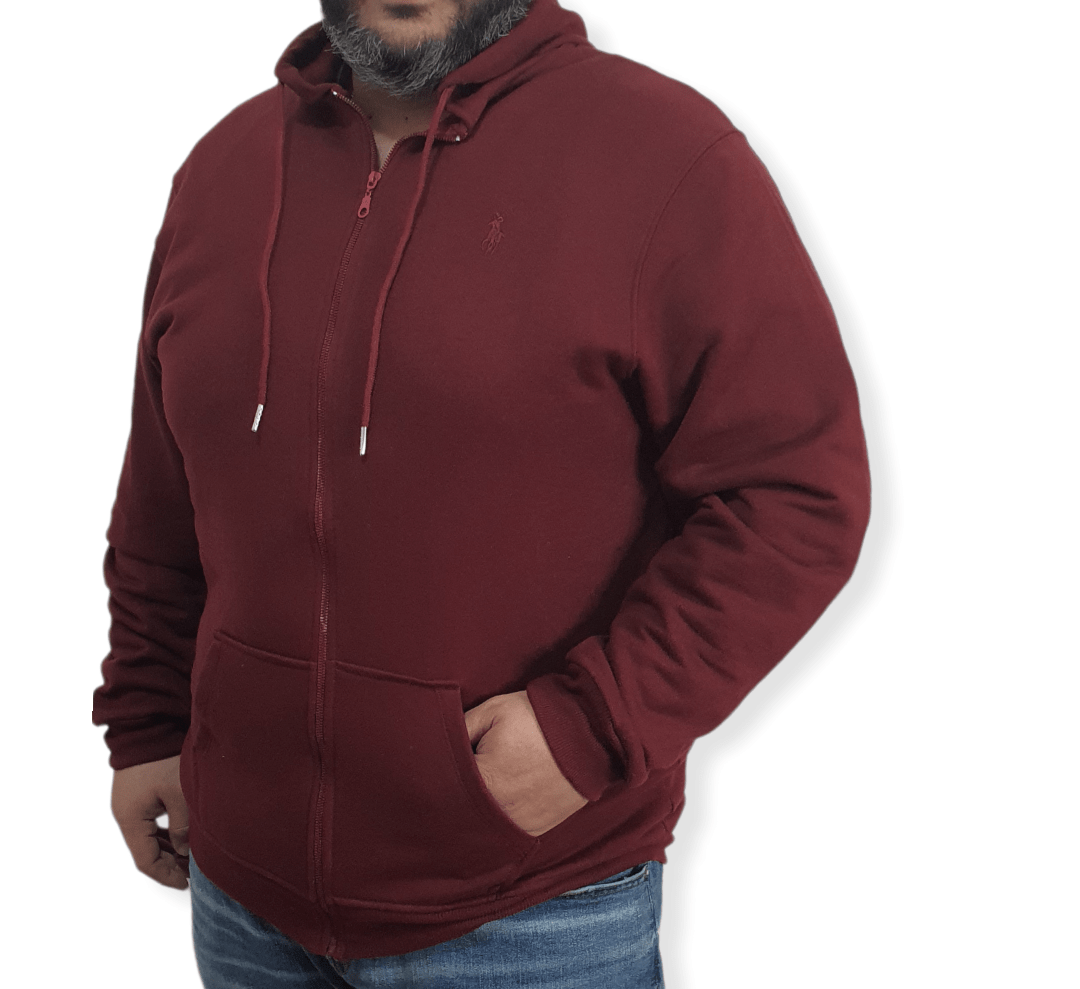 ElOutlet Men Sweatshirt Men's Zip-through Jacket with Hoodie - Burgundy