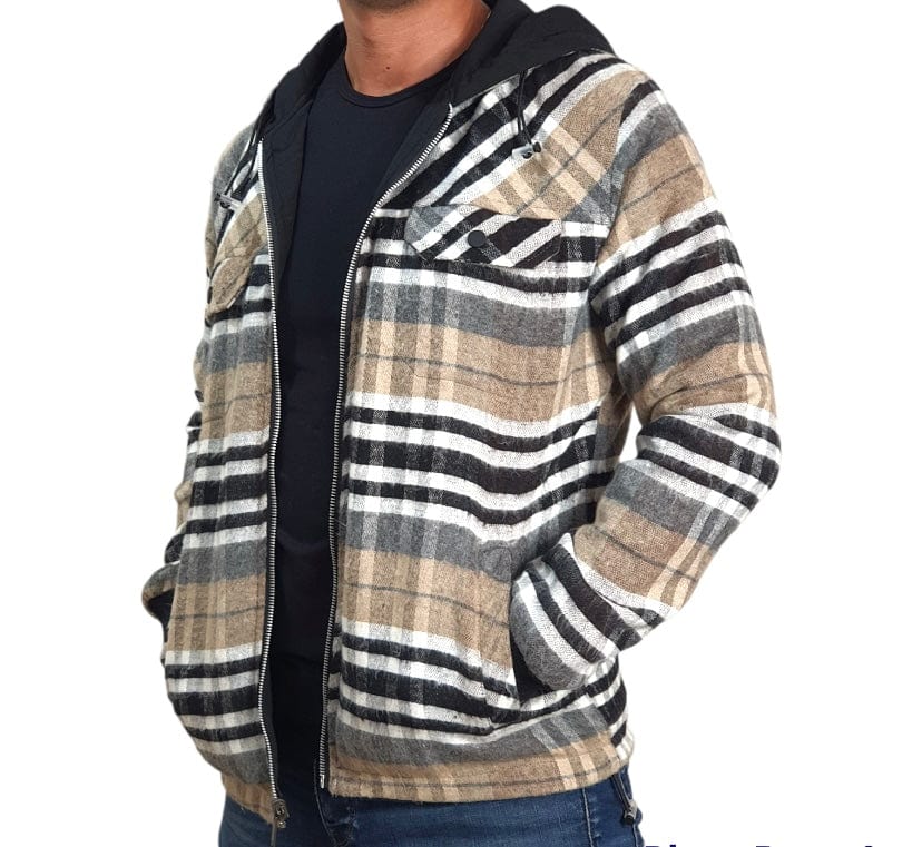 ElOutlet Men Sweatshirt [Slim-Fit] Men Double-Face Jacket - beige patterns x black