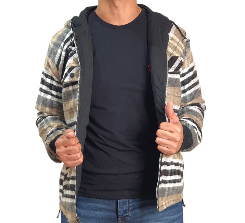 ElOutlet Men Sweatshirt [Slim-Fit] Men Double-Face Jacket - beige patterns x black