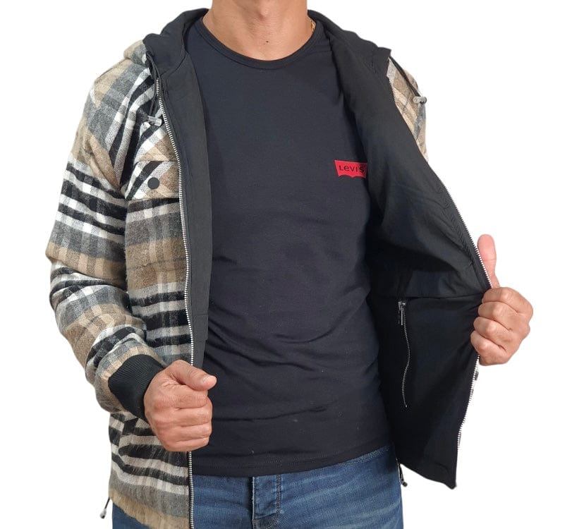 ElOutlet Men Sweatshirt [Slim-Fit] Men Double-Face Jacket - beige patterns x black