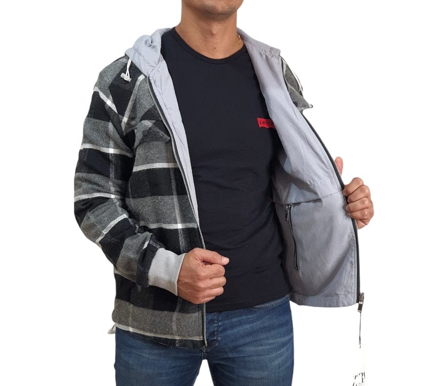 ElOutlet Men Sweatshirt [Slim-Fit] Men Double-Face Jacket - grey black patterns x light grey