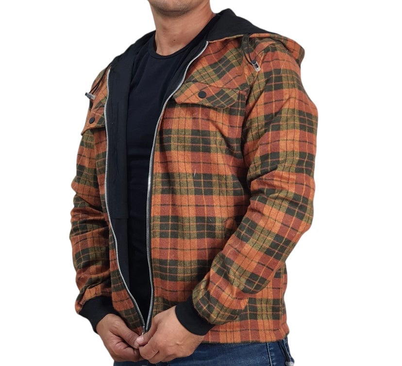 ElOutlet Men Sweatshirt [Slim-Fit] Men Double-Face Jacket - Orange (kaky) patterns x black