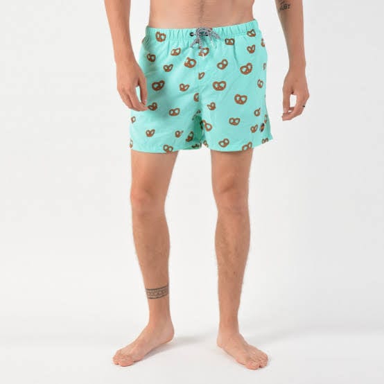 ElOutlet Men Swimwear Patterned Swim Shorts - Blue Pretzels