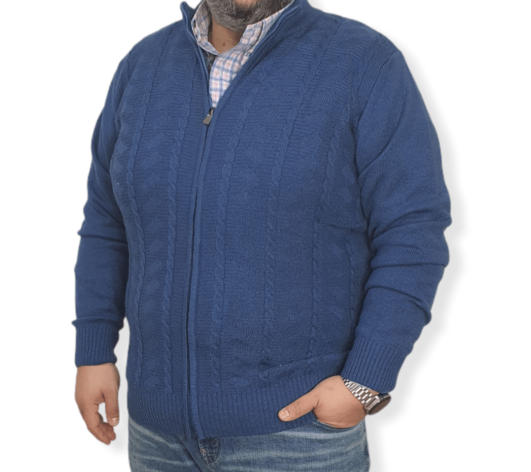 ElOutlet Men Zip Up Sweaters Men's Zip Up Sweater - Petrol Blue