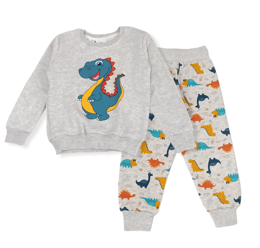ElOutlet Pyjamas Boys Melton Pajama - Dinosaurs2 - Grey