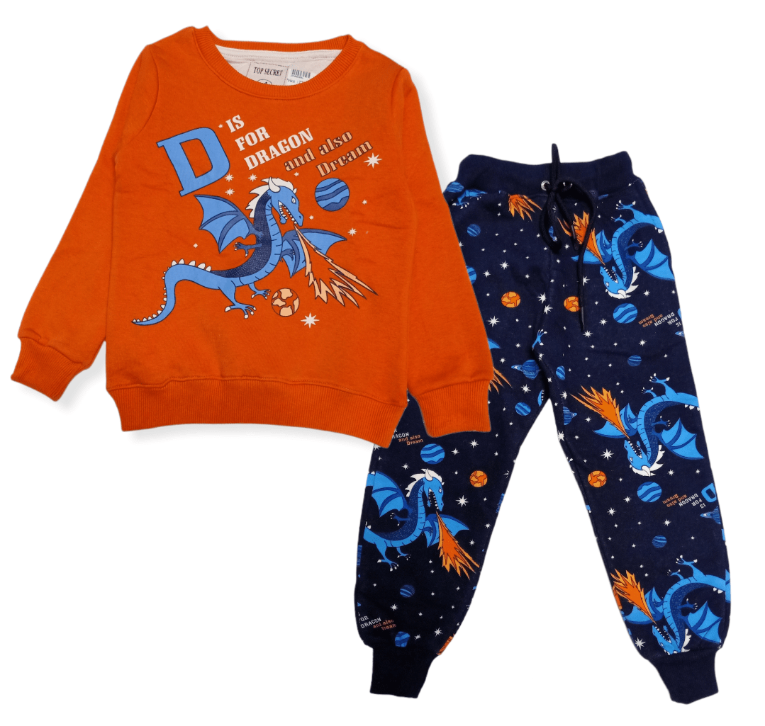 ElOutlet Pyjamas Boys Melton Pajama - Dragons - Orange