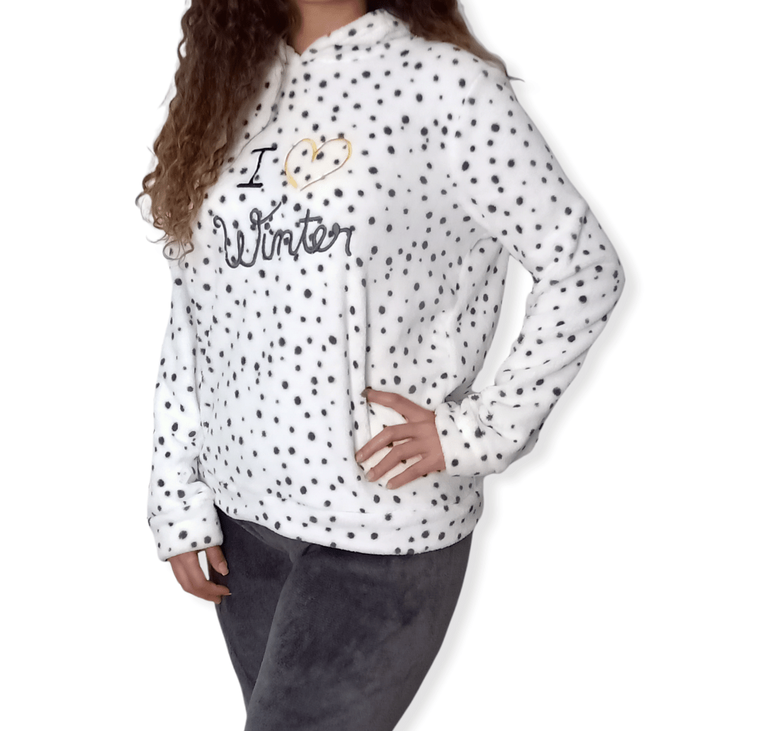 ElOutlet Pyjamas Women Pajama قطيفة  - White dotted