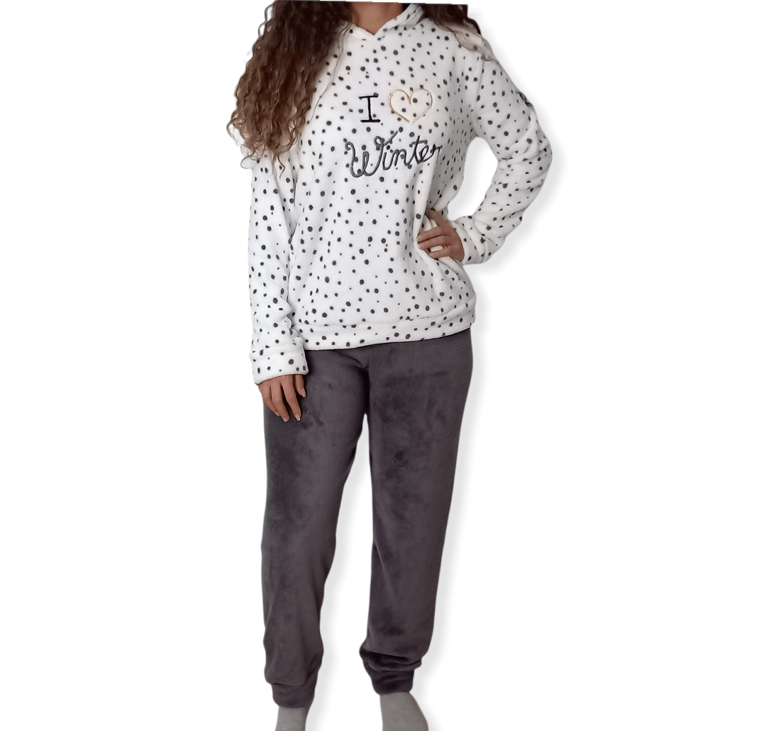 ElOutlet Pyjamas Women Pajama قطيفة  - White dotted