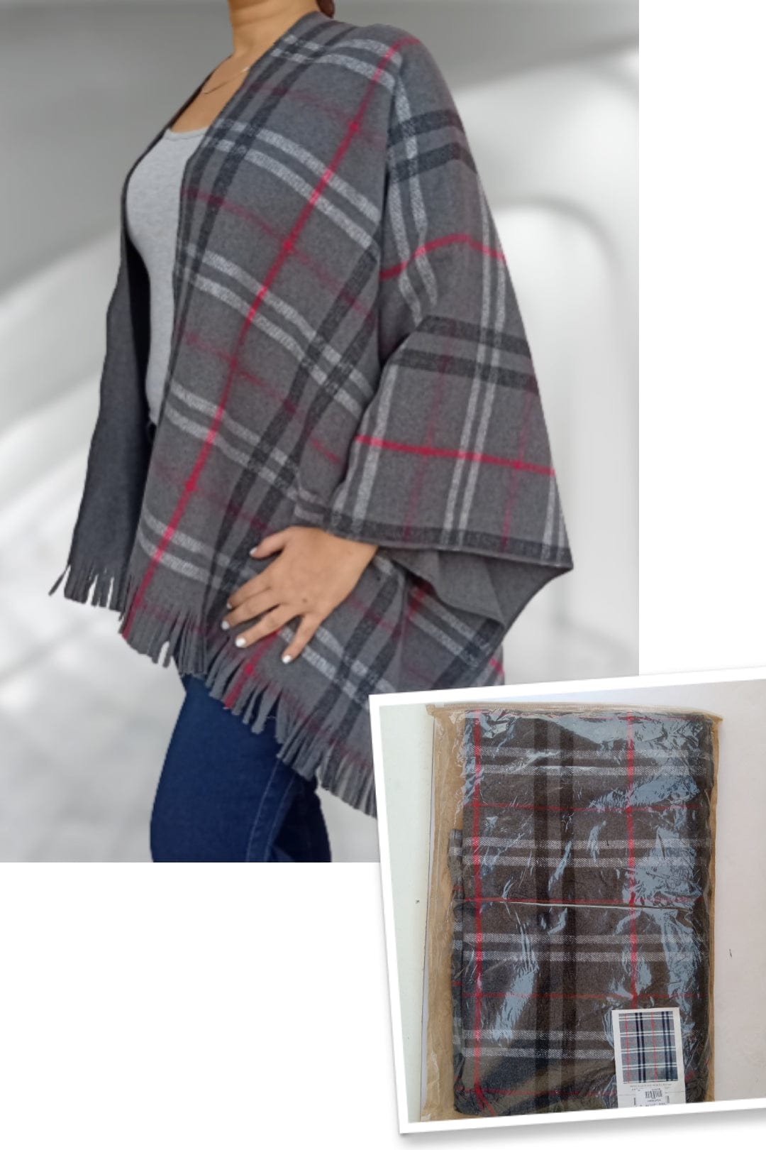 ElOutlet Shawl Women Shawl - Grey x Red