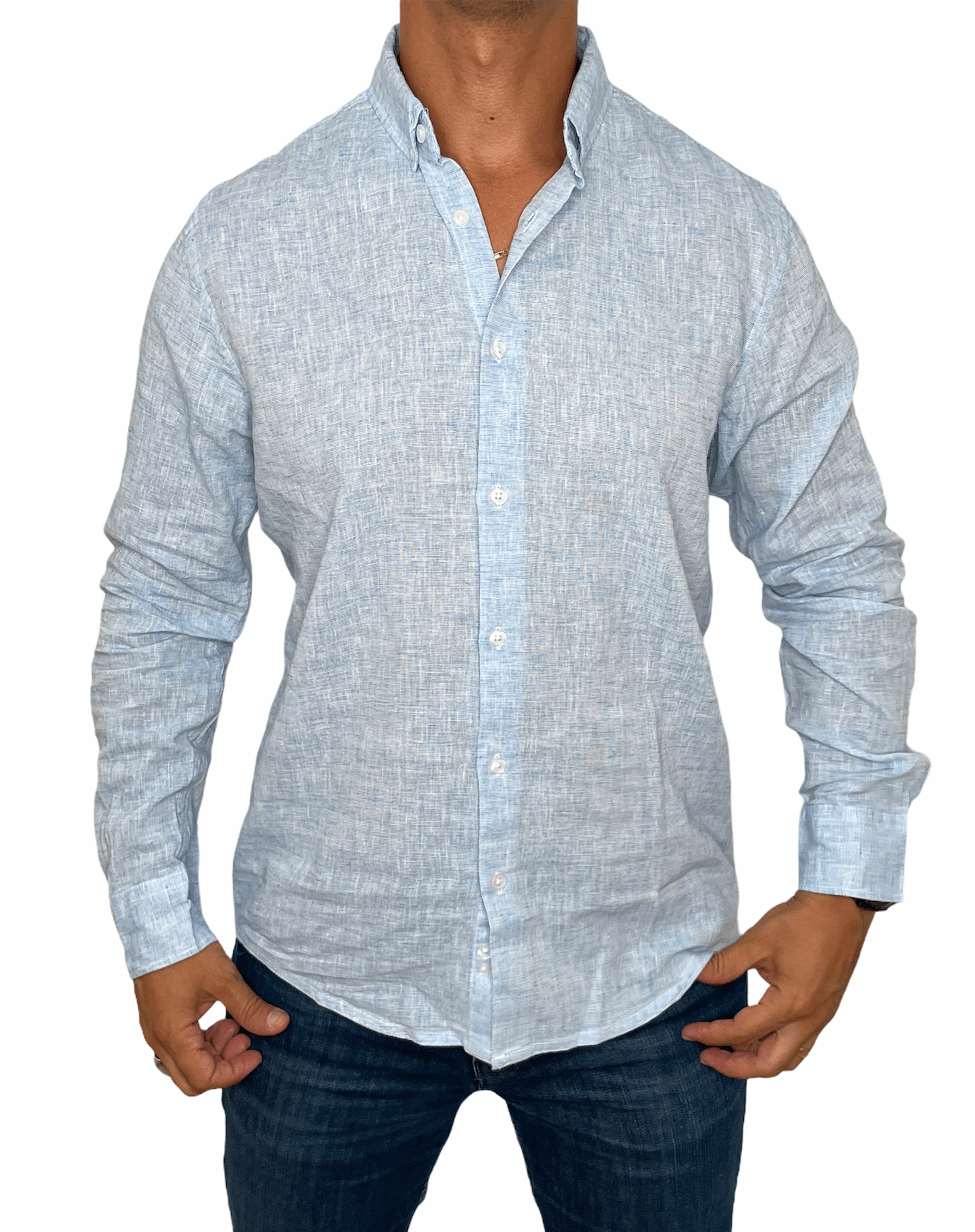 ElOutlet Shirts Baby Blue Linen Shirt
