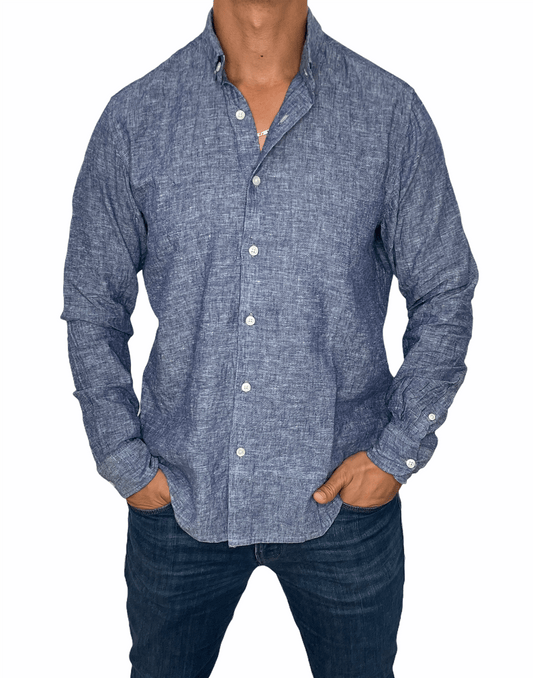 ElOutlet Shirts Dark Blue Linen Shirt
