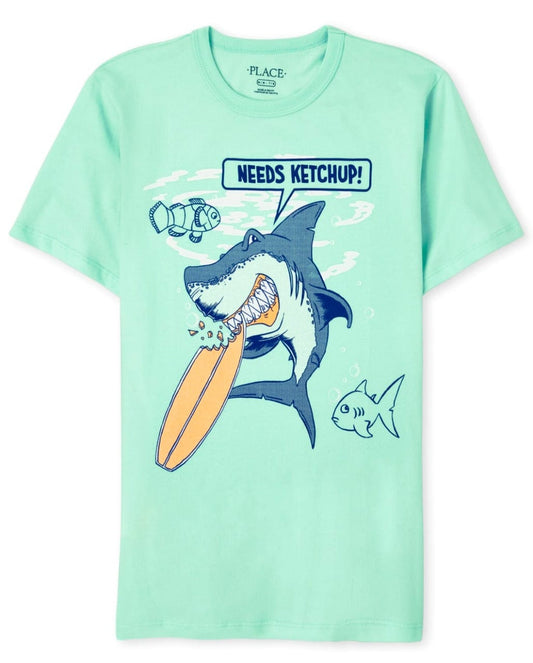 ElOutlet-Sumer Kids Kids Tshirt Boys Tshirt - Place - Light Blue "Needs Ketchup"
