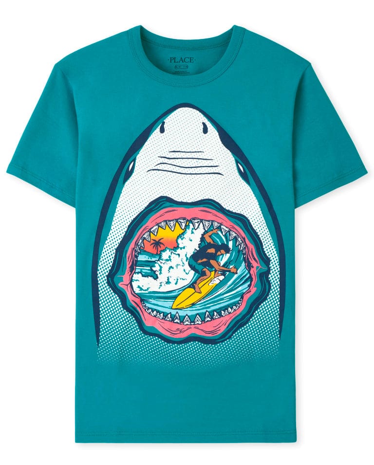 ElOutlet-Sumer Kids Kids Tshirt Boys Tshirt - Place - Turquoise (shark)