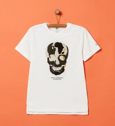 ElOutlet-Sumer Kids Kids Tshirt Boys Tshirt - (Slim-fit) White x Black Skull
