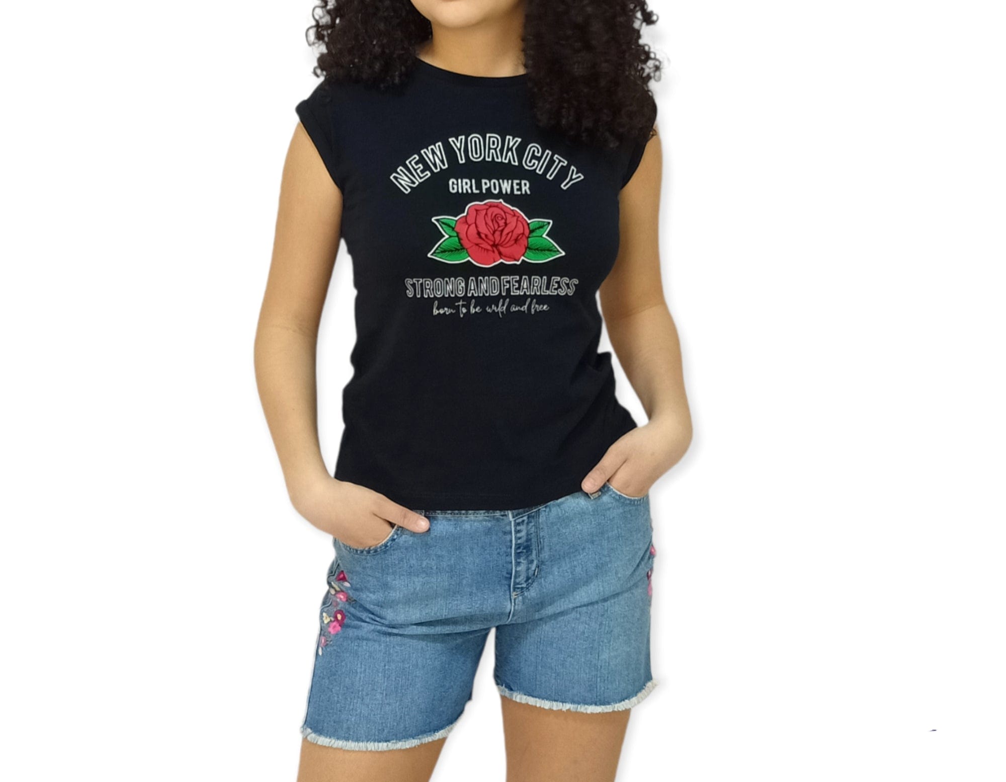 ElOutlet-Sumer Kids Kids Tshirt Girls Tshirt - Flower- Black