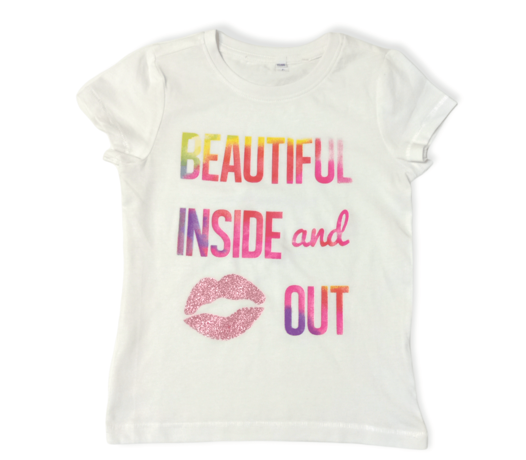 ElOutlet-Sumer Kids Kids Tshirt Girls Tshirt - White - (Glitter) "Beautiful Inside & Out"