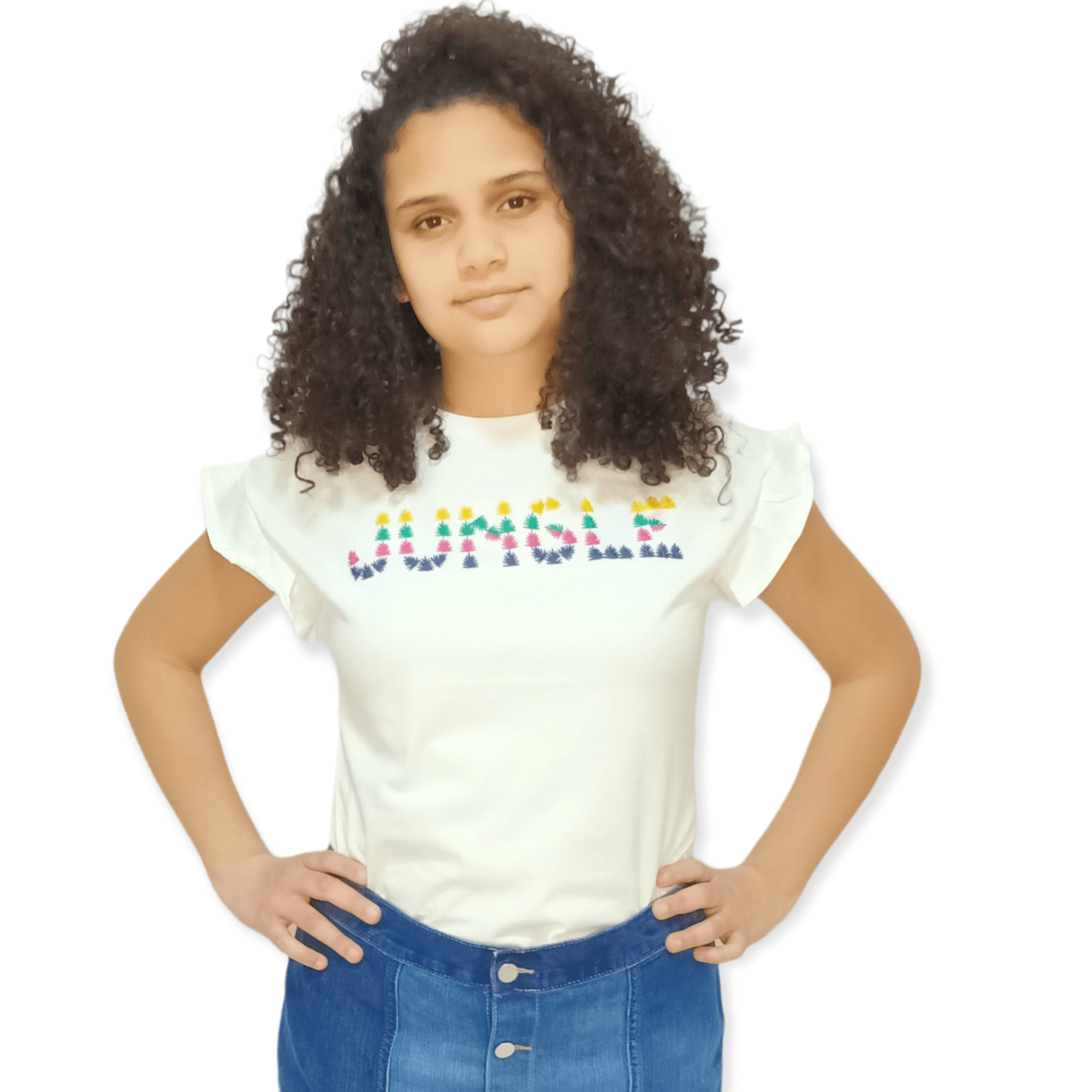 ElOutlet-Sumer Kids Kids Tshirt Girls Tshirt - White - "Jungle" (mini-trees)
