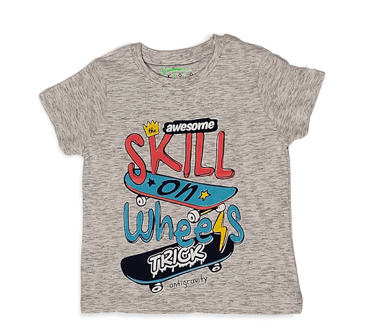 ElOutlet-Sumer Kids Kids Tshirt [Kids] Tshirt (KROKO) - "Skill on Wheels" - Grey