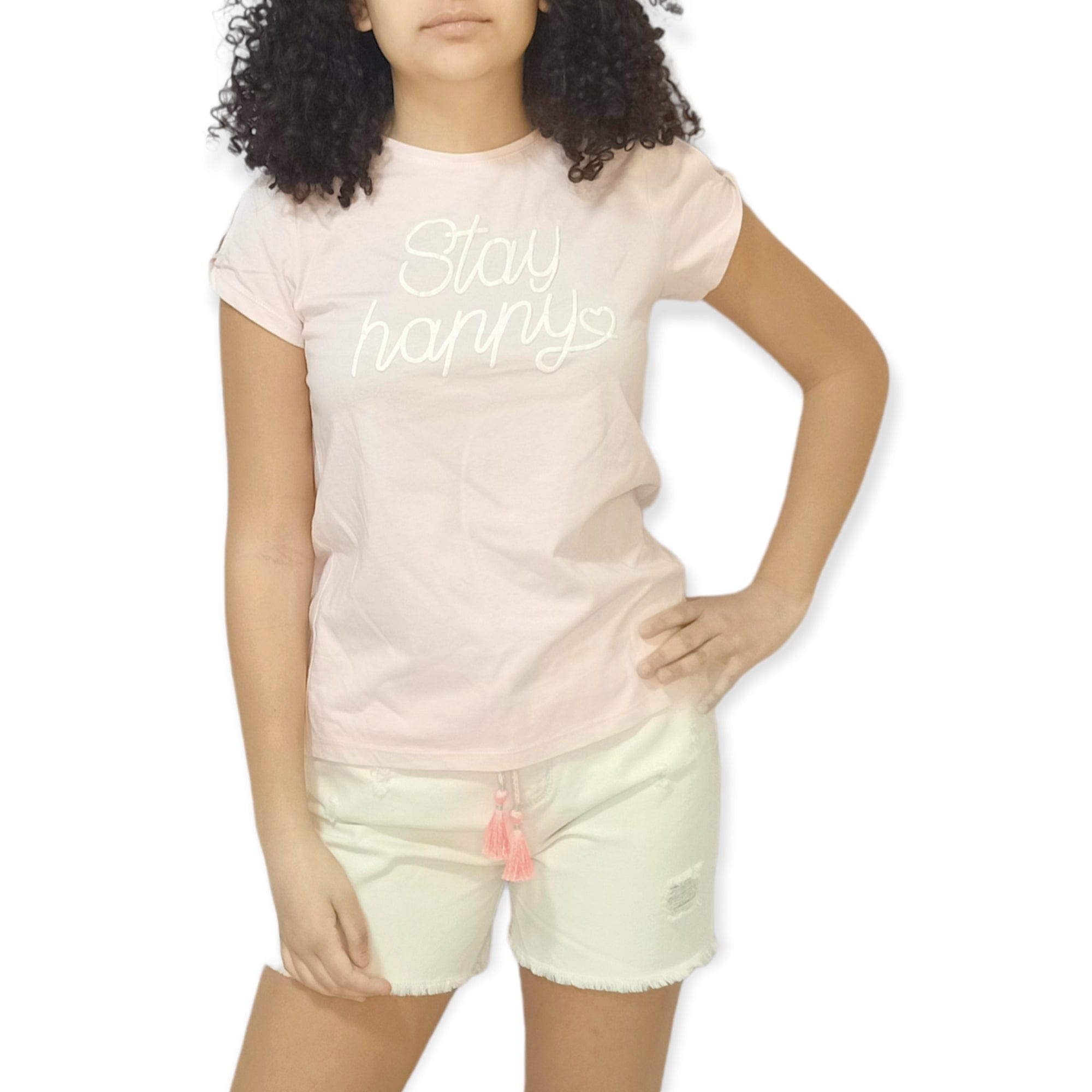 ElOutlet-Sumer Kids Kids Tshirt size 13-14 Girls Tshirt - Pink - Stay Happy