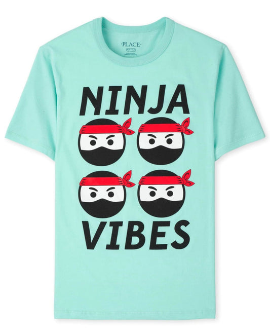 ElOutlet-Sumer Kids Kids Tshirt Size 4 Boys Tshirt - Place - Light Blue "Ninja Vibes"