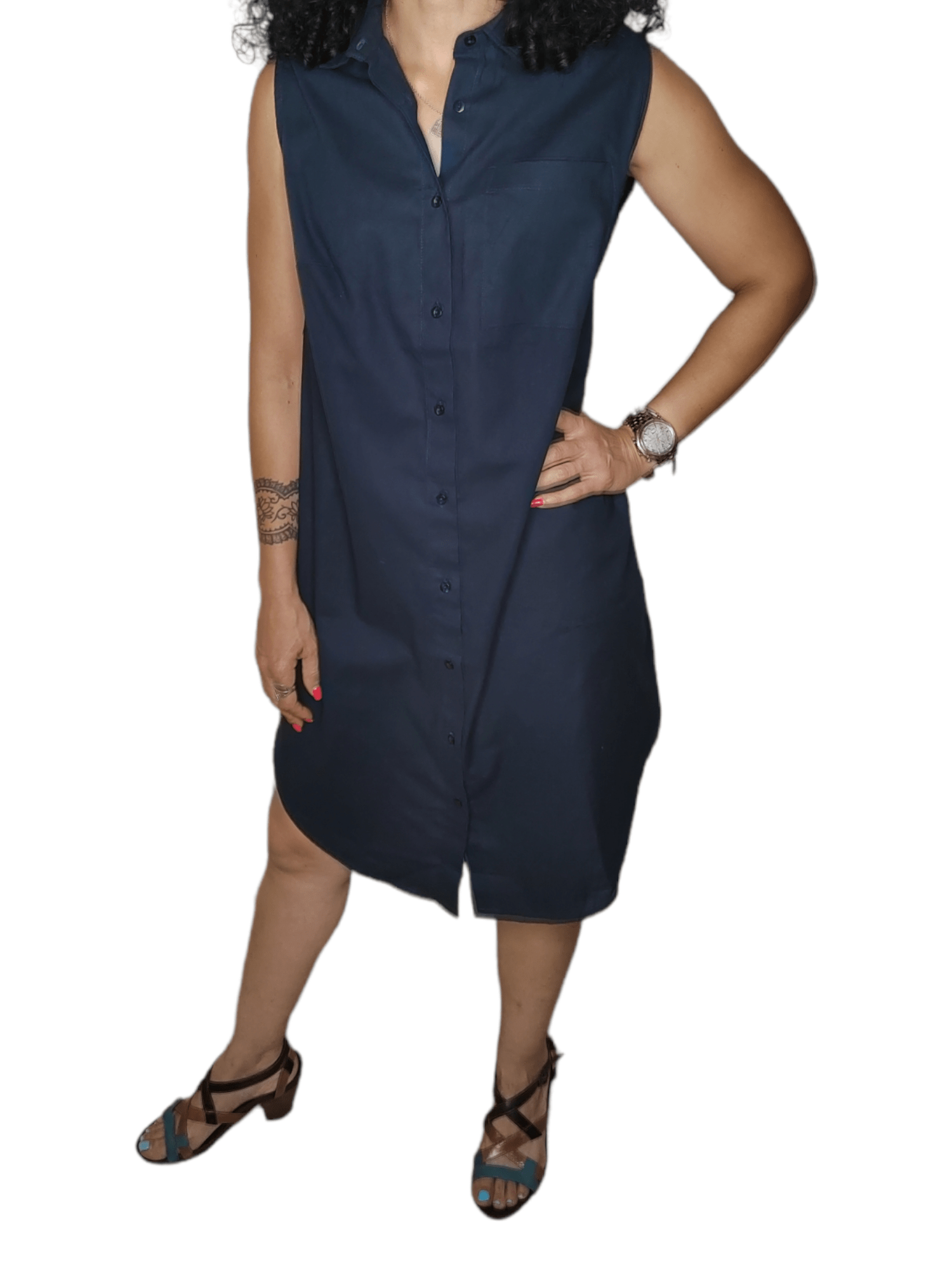 ElOutlet - Summer Women Dress Women Dress - Linen كتان - Dark Blue