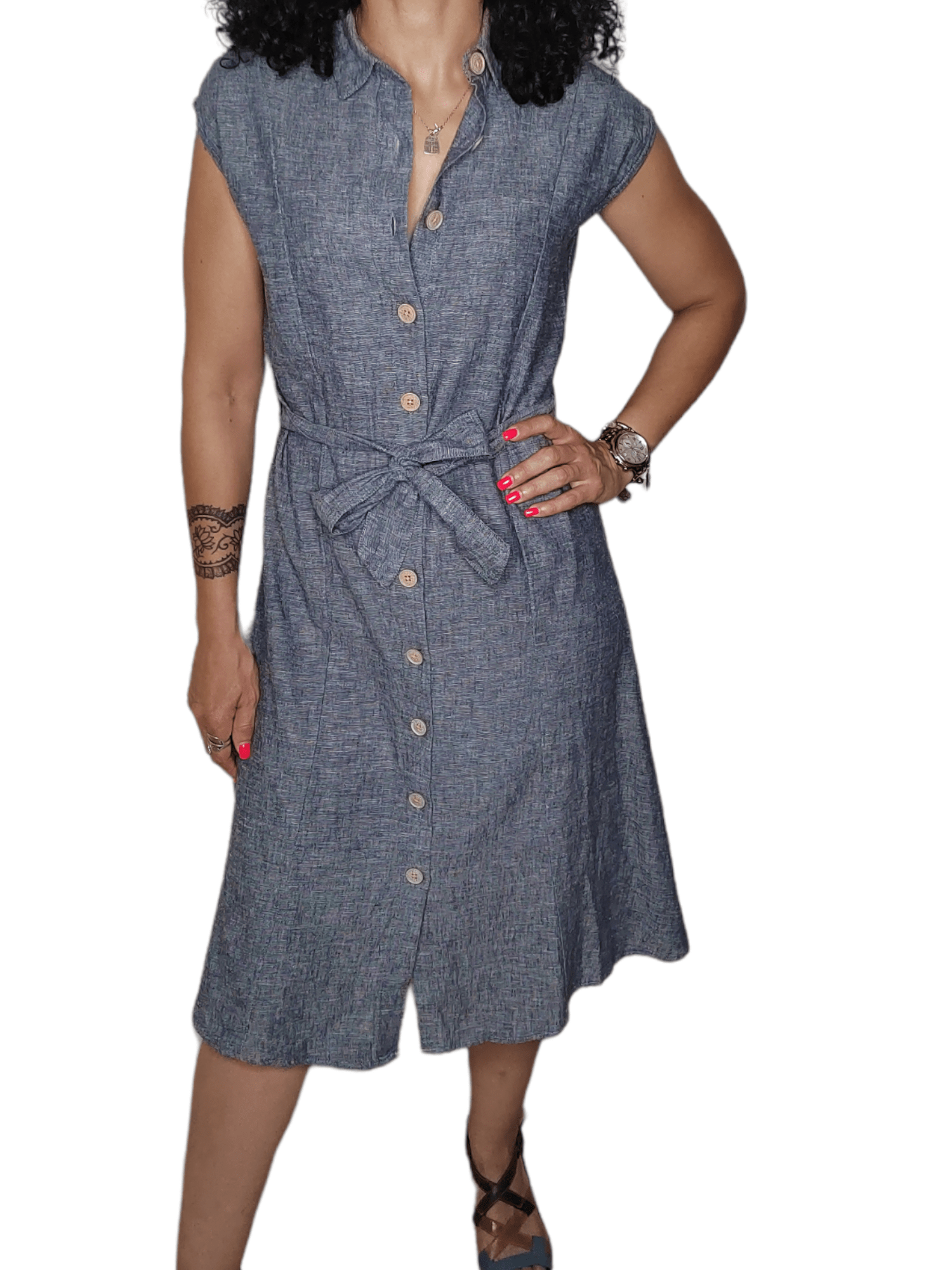 ElOutlet - Summer Women Dress Women Dress - Linen كتان - S.Oliver (wooden buttons) - Dark Blue Jeans