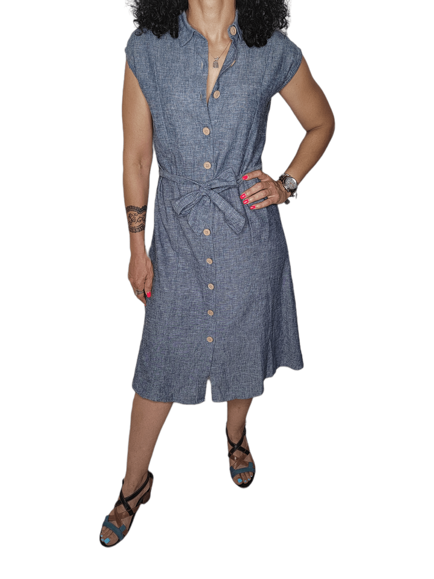 ElOutlet - Summer Women Dress Women Dress - Linen كتان - S.Oliver (wooden buttons) - Dark Blue Jeans