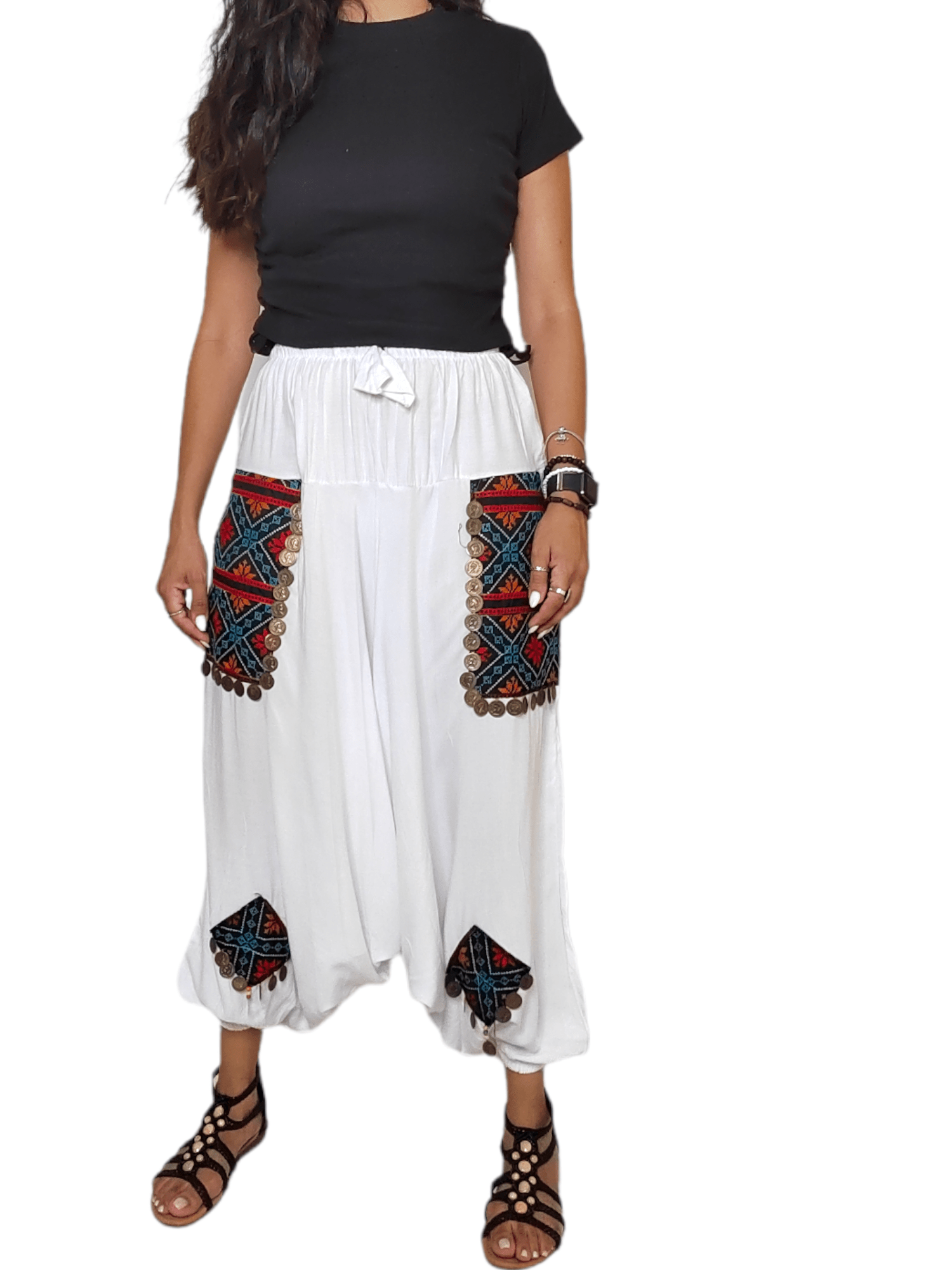 ElOutlet - Summer Women Pants Dahab Pants - White (with coins)