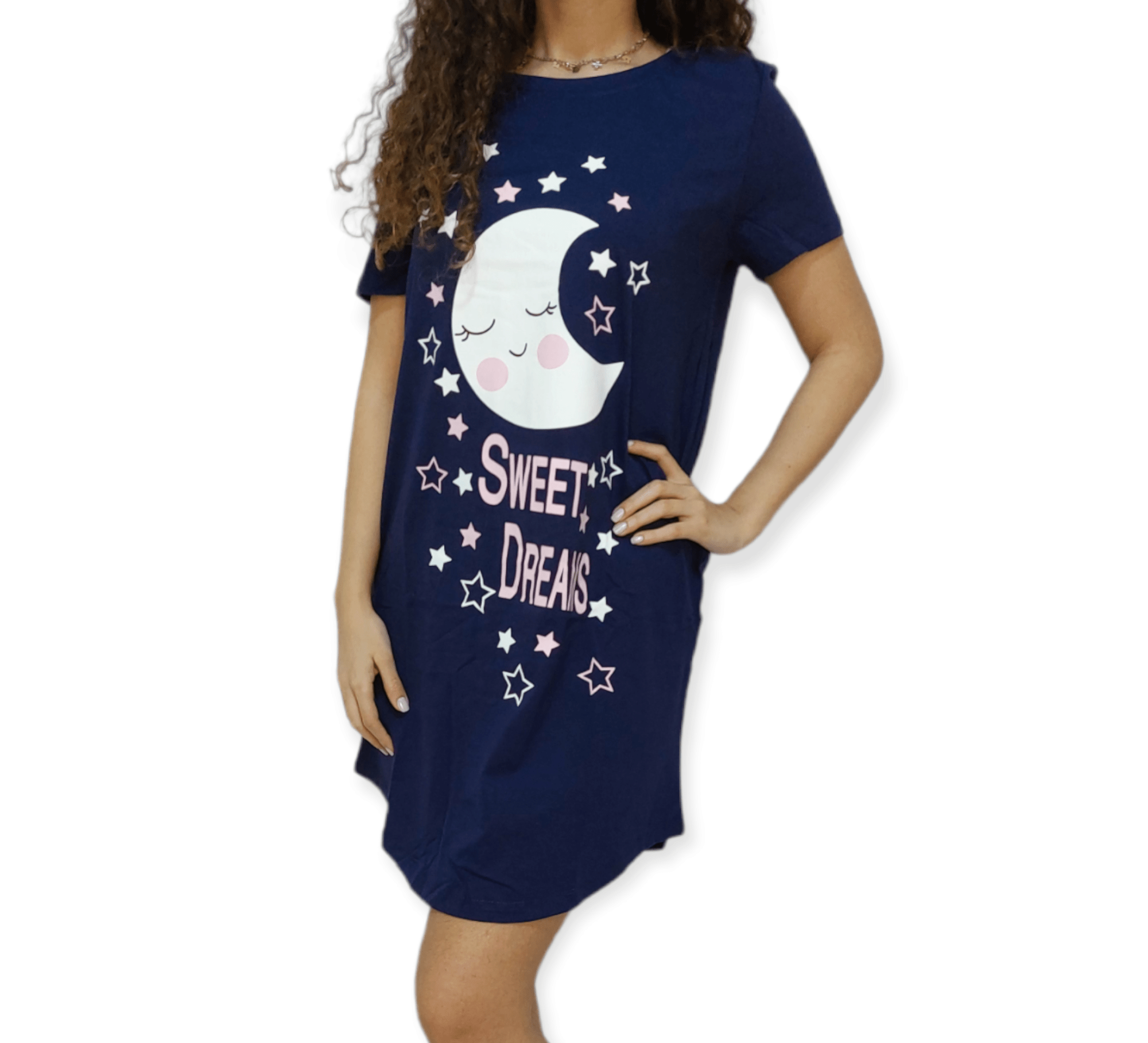 ElOutlet - Summer Women Pyjamas Women Night-Wear Dress - Dark Blue x Moon