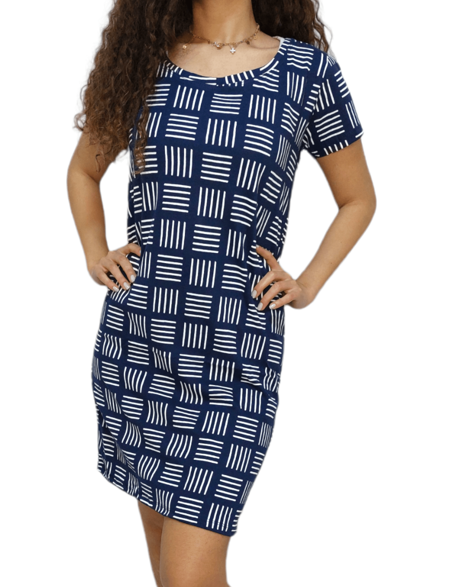 ElOutlet - Summer Women Pyjamas Women Night-Wear Dress - Dark Blue x White