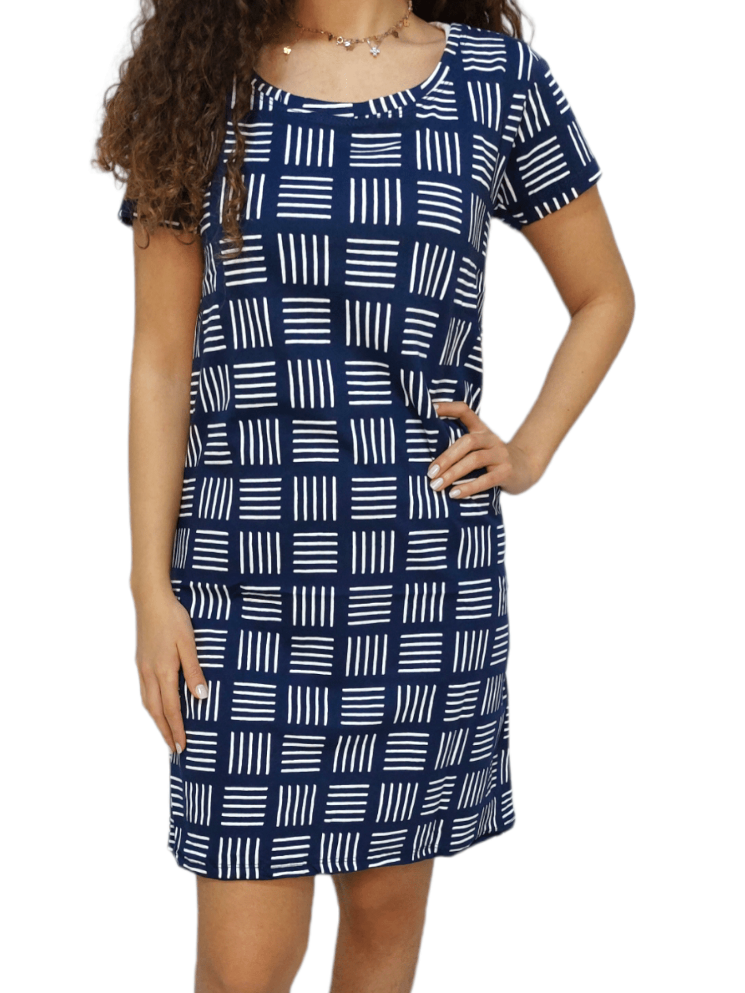 ElOutlet - Summer Women Pyjamas Women Night-Wear Dress - Dark Blue x White