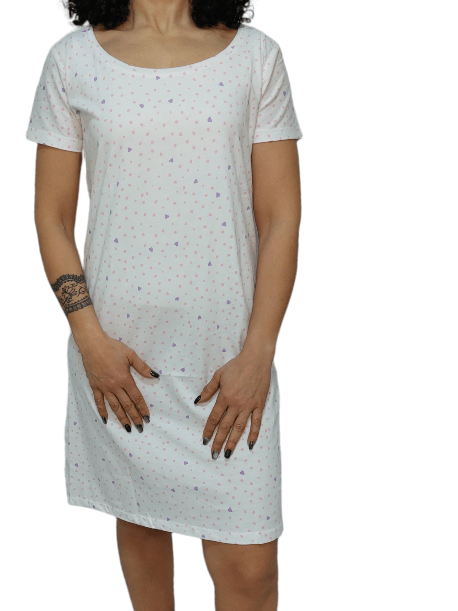ElOutlet - Summer Women Pyjamas Women Night-Wear Dress - White x Hearts