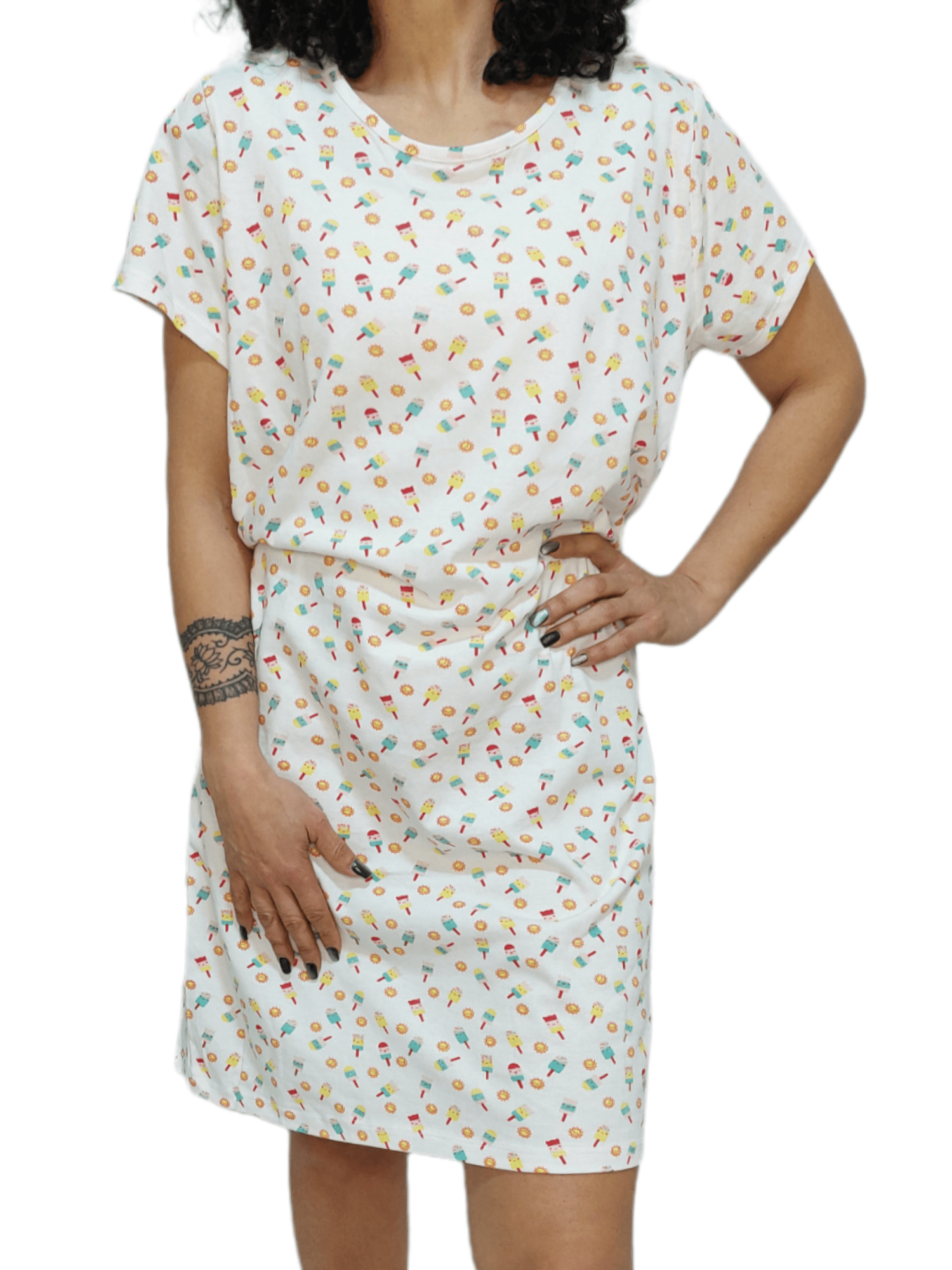 ElOutlet - Summer Women Pyjamas Women Night-Wear Dress - White x Ice Cream