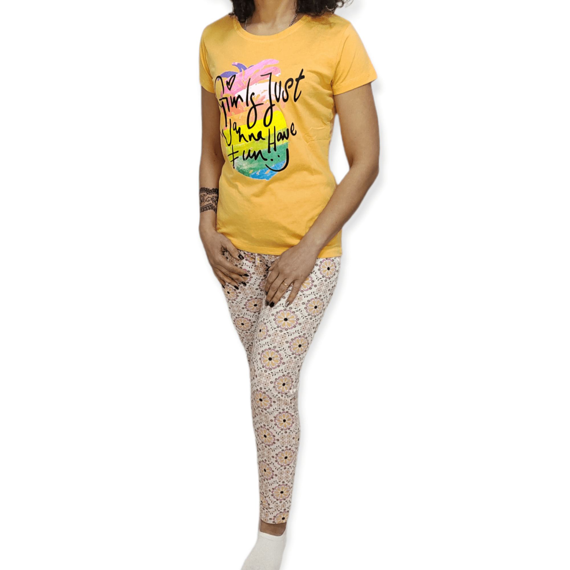 ElOutlet - Summer Women Pyjamas Women Pajama Set - Peach "Just Gonna Have Fun"