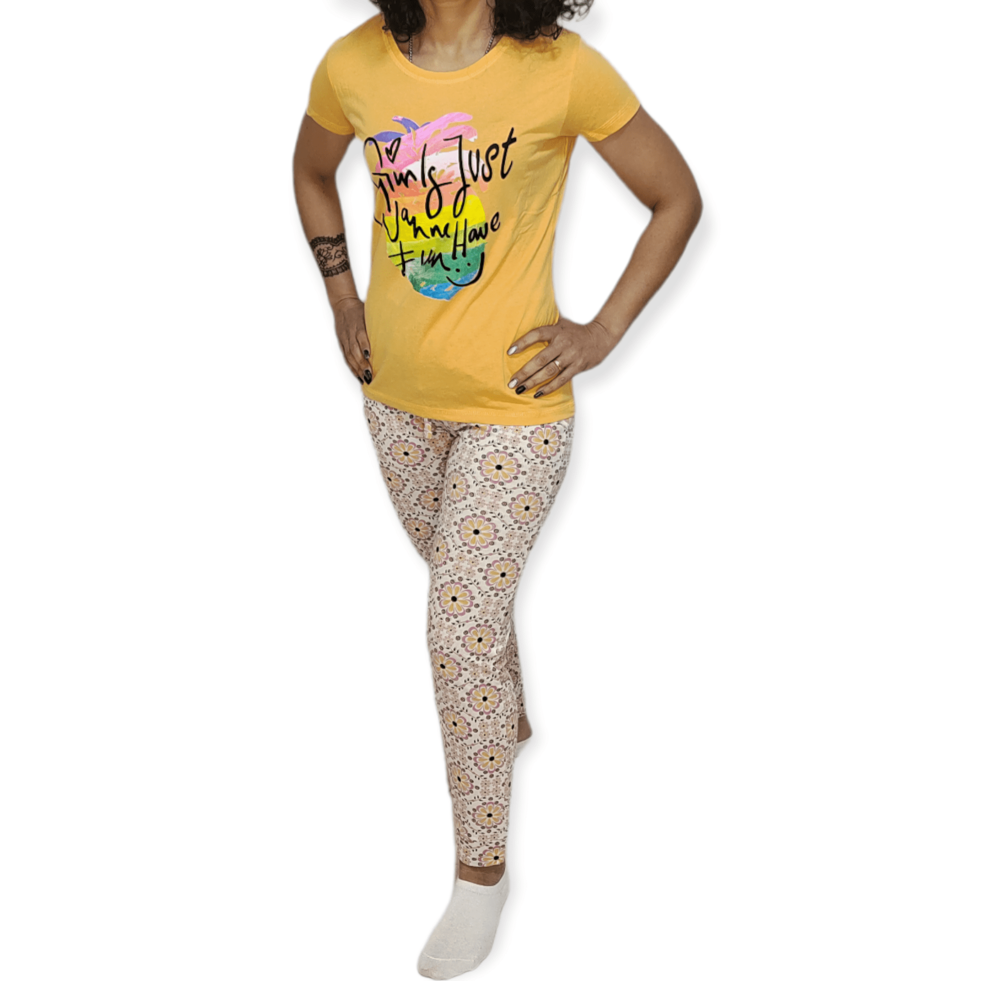 ElOutlet - Summer Women Pyjamas Women Pajama Set - Peach "Just Gonna Have Fun"
