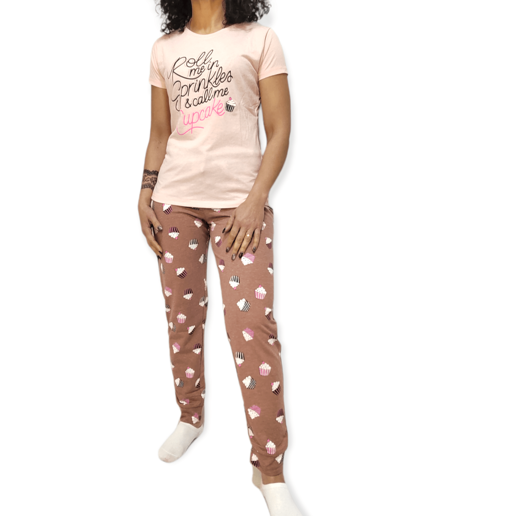 ElOutlet - Summer Women Pyjamas Women Pajama Set - Pink x Brown "CupCake"