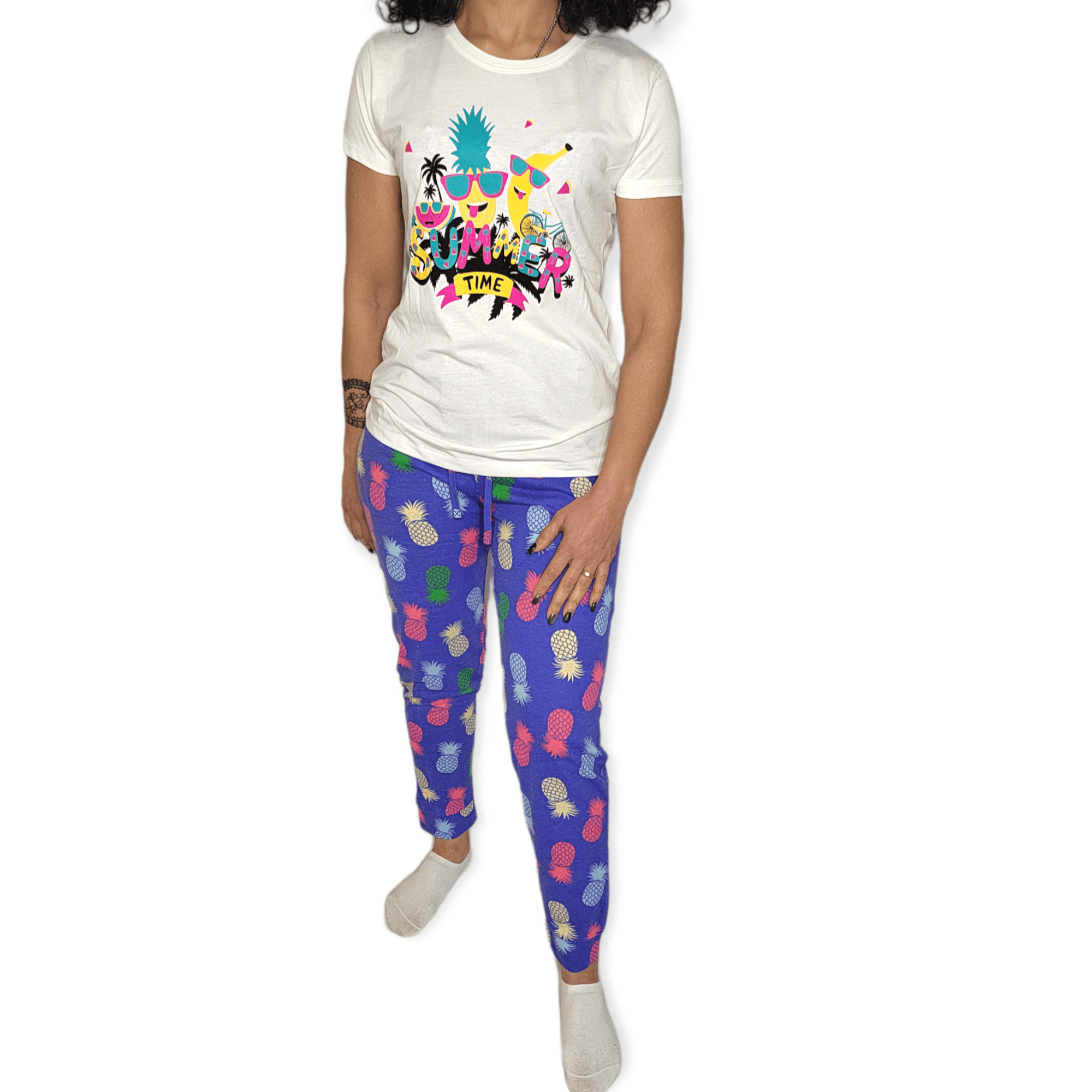 ElOutlet - Summer Women Pyjamas Women Pajama Set - White "Summer Time"
