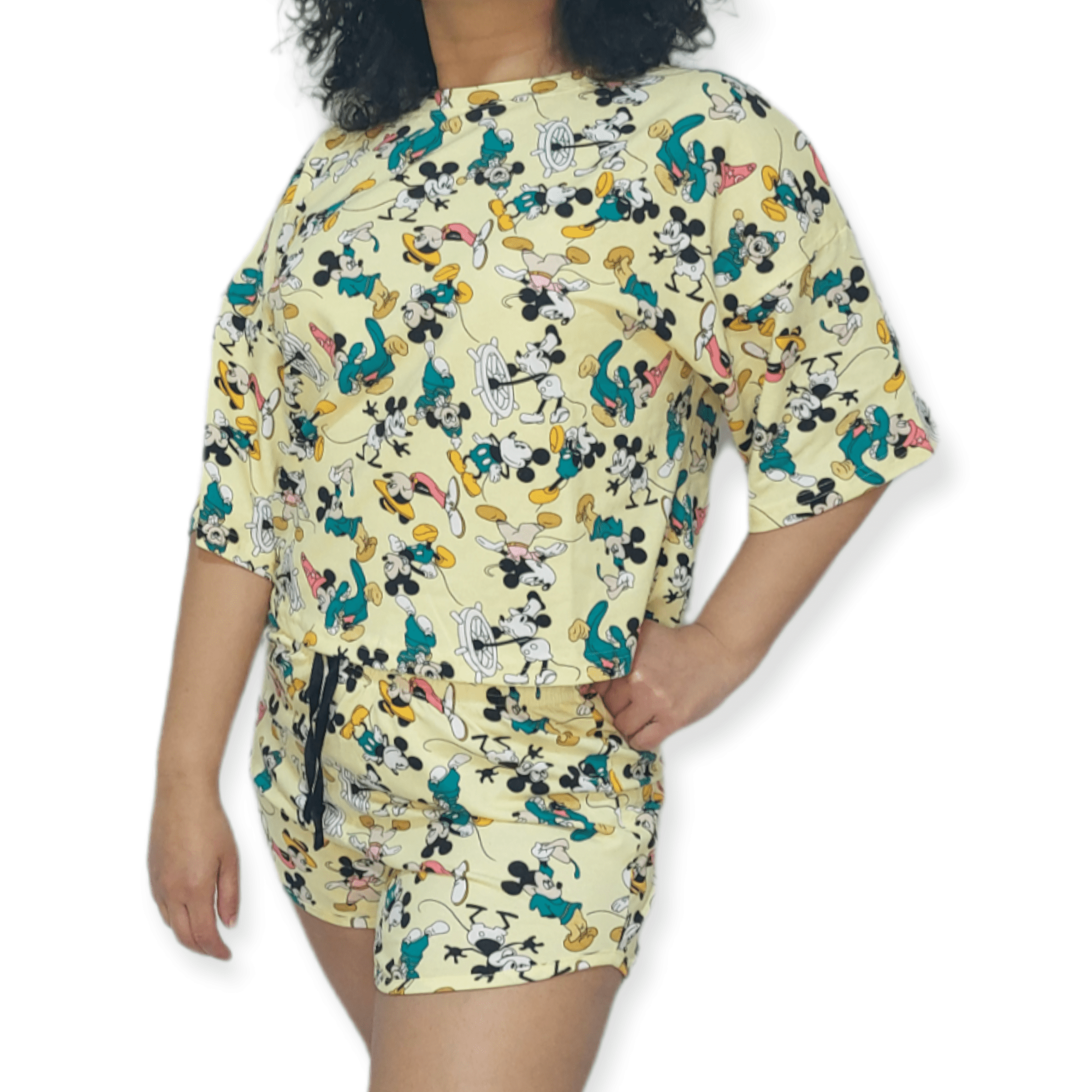 ElOutlet - Summer Women Pyjamas Women Pajama Short - (Oversized) - Yellow