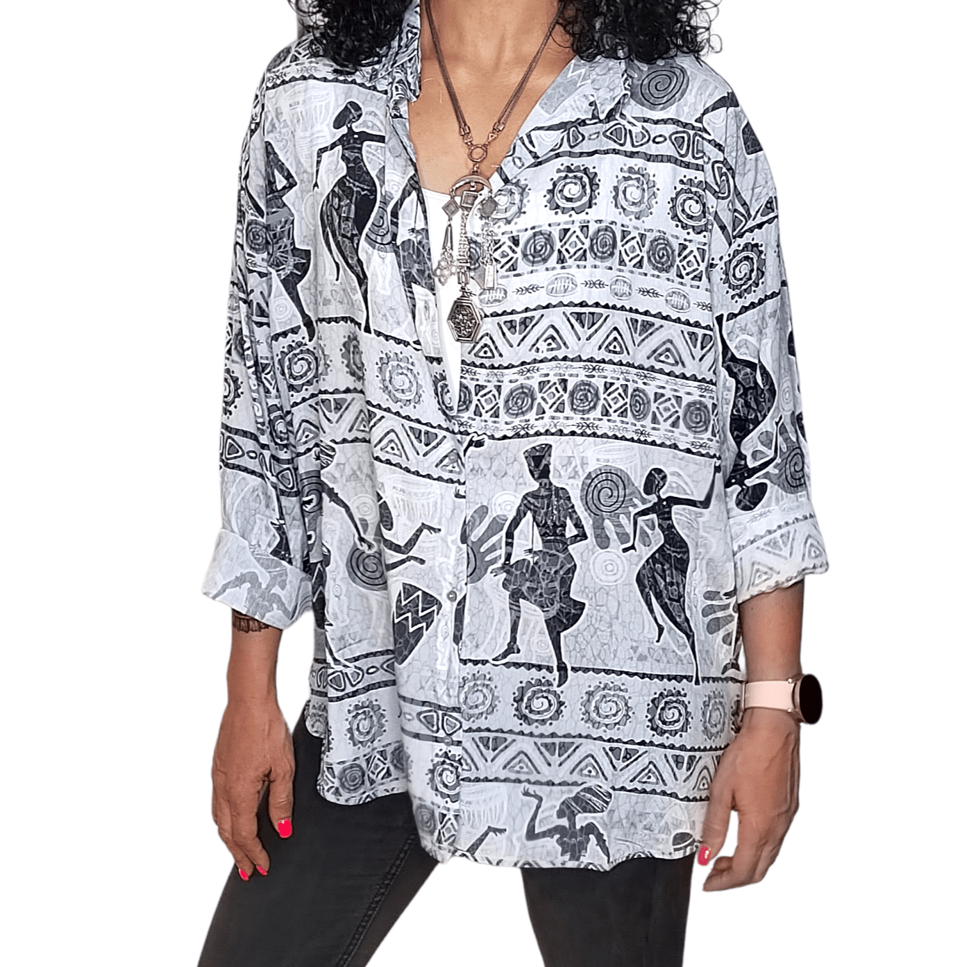ElOutlet - Summer Women Women Blouse Women Chemise (One-Size) [1] - African - Grey