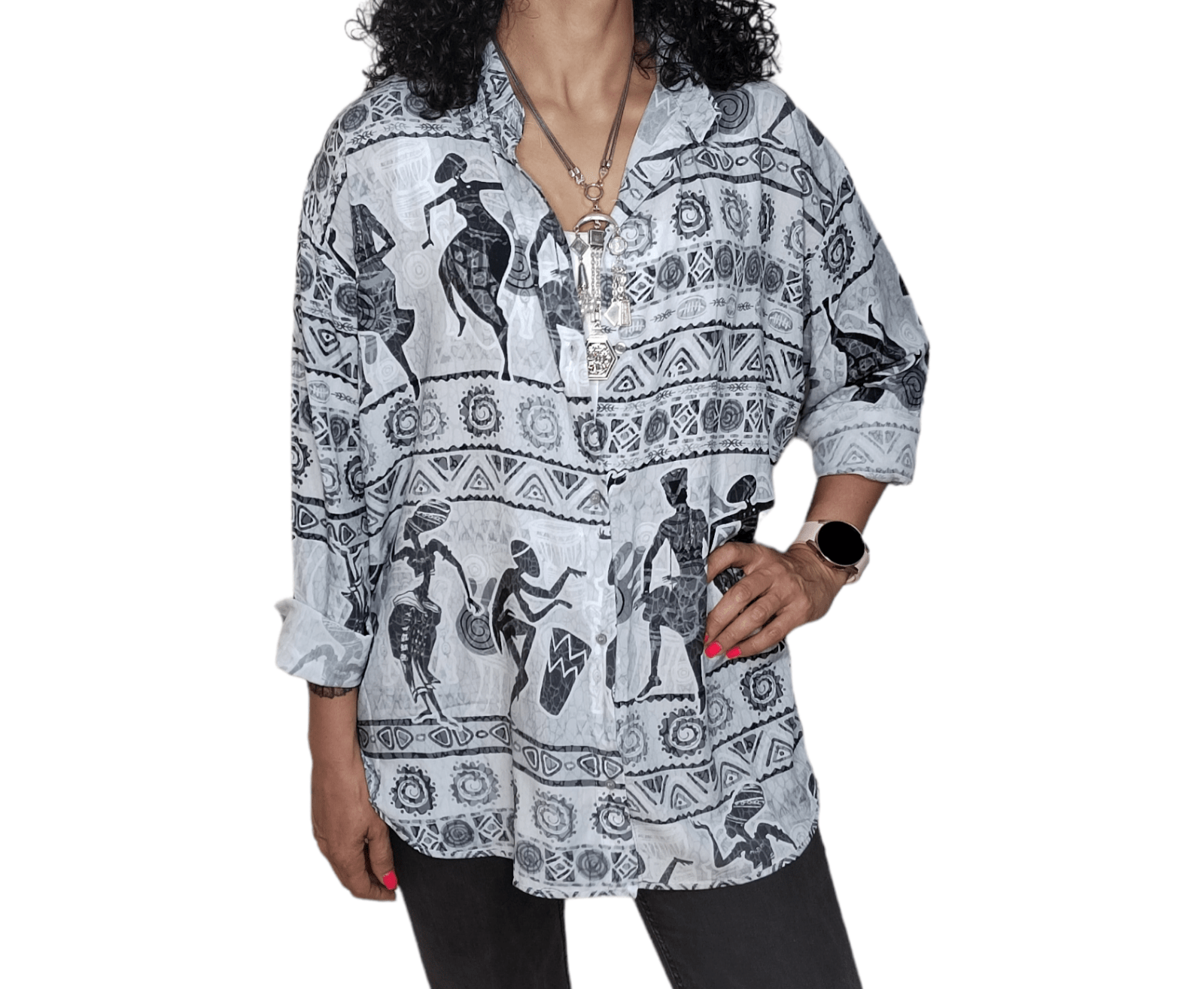 ElOutlet - Summer Women Women Blouse Women Chemise (One-Size) [1] - African - Grey