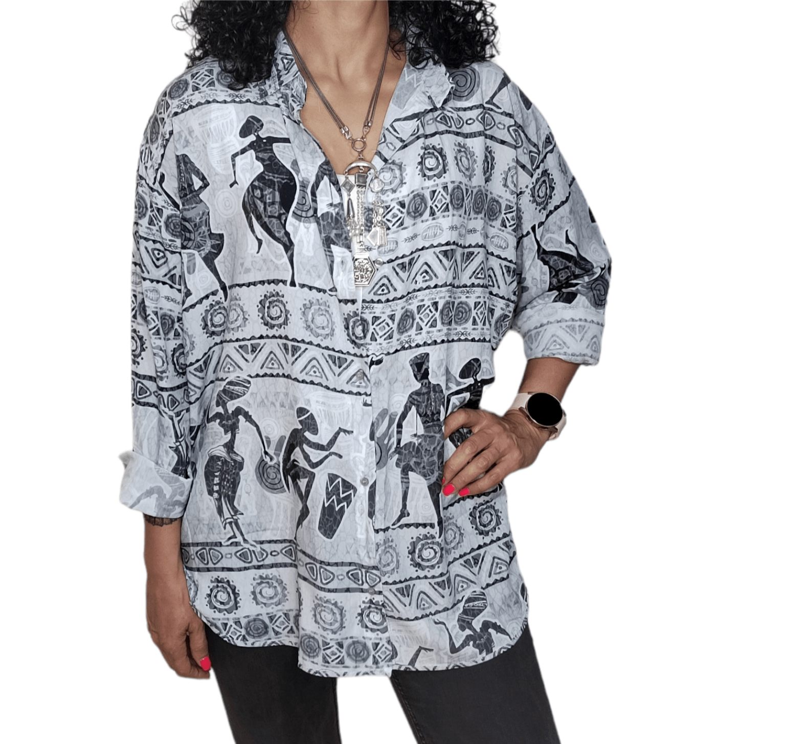 ElOutlet - Summer Women Women Blouse Women Chemise (One-Size) [1] - African - Grey