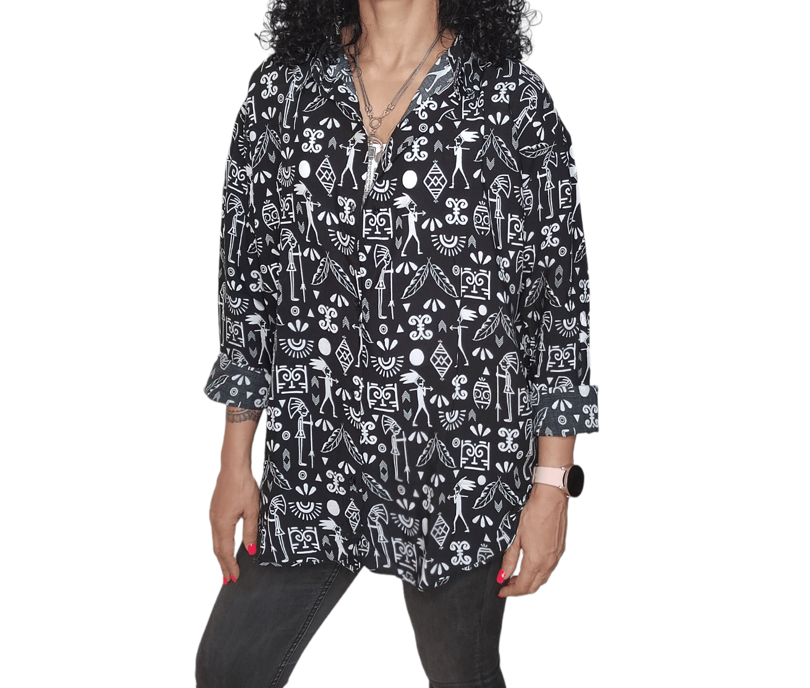 ElOutlet - Summer Women Women Blouse Women Chemise (One-Size) - Characters - Black x White