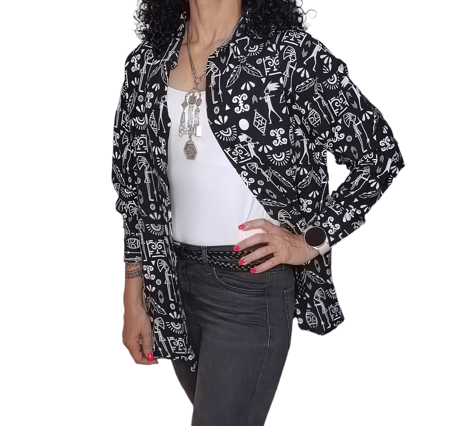 ElOutlet - Summer Women Women Blouse Women Chemise (One-Size) - Characters - Black x White