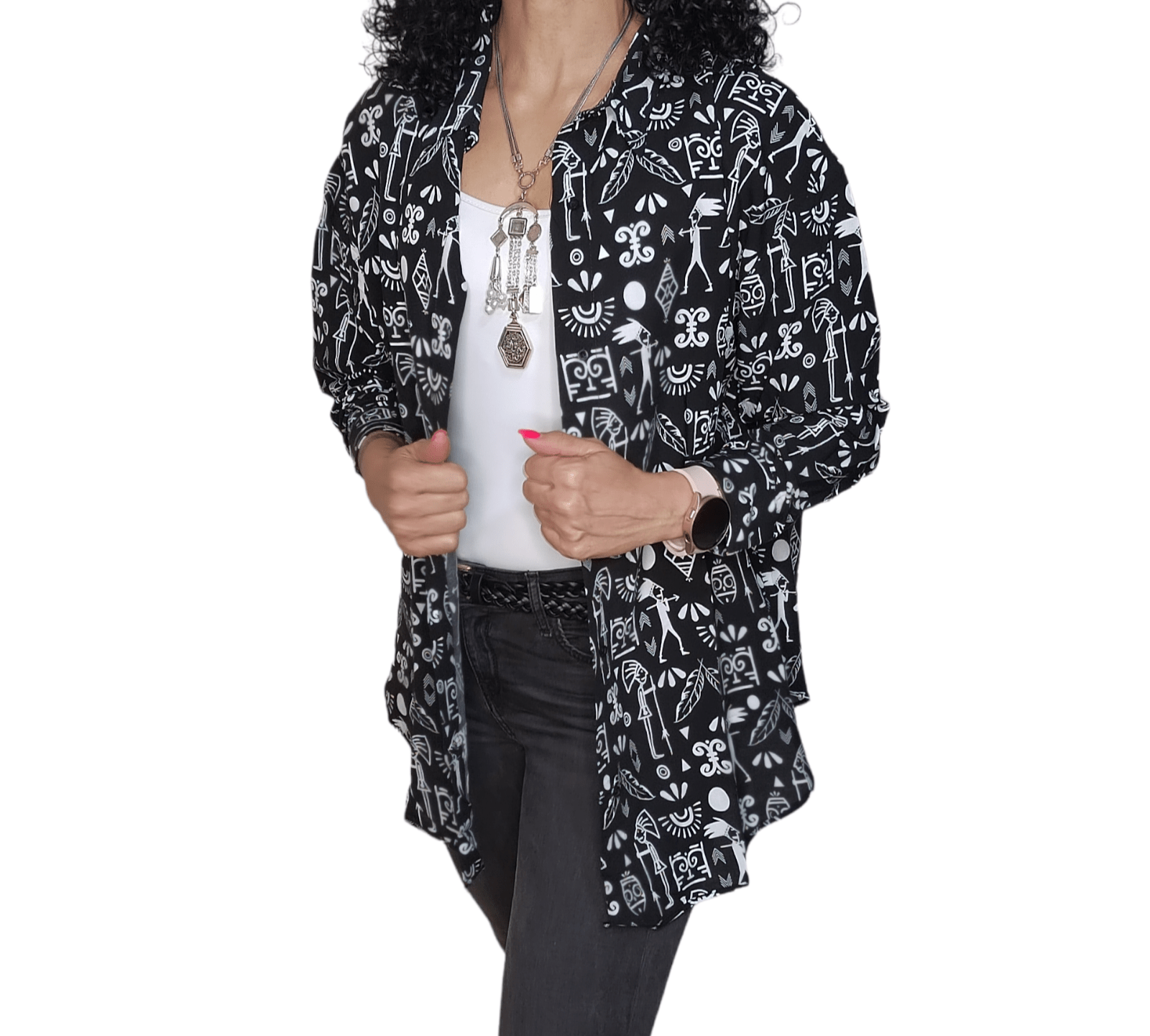 ElOutlet - Summer Women Women Blouse Women Chemise (One-Size) - Characters - Black x White